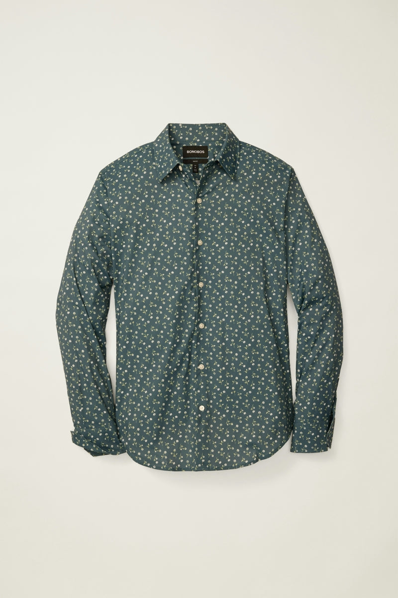 Wholesale,Bonobos, Bonobos Smoky Green Floral Print Slim Fit Shirt, Green, Medium-42-TagM