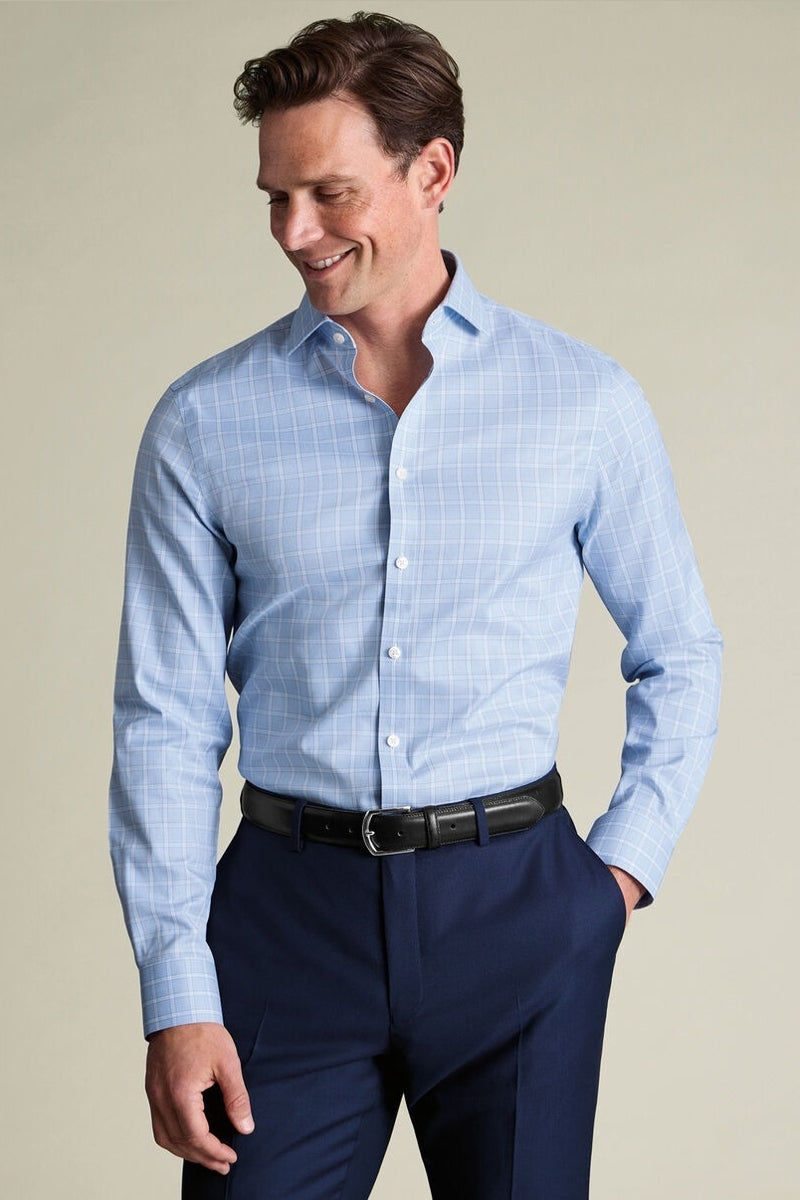 Wholesale,Charles Tyrwhitt, Charles Tyrwhitt Sky Blue Twill Check Shirt, Blue, Small-40-Tag15Medium-44-Tag16Extra Large-48-Tag17