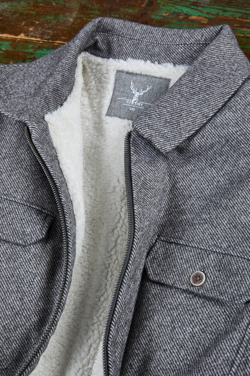 Wholesale,Nicoby Age of Wisdom, Nicoby Age of Wisdom Grey Melange Twill Jacket with Sherpa-Lined, Grey, Medium-44-TagM