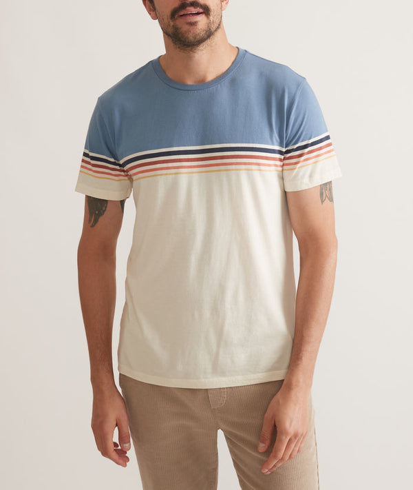 Marine Layer Cream/Blue Striped Crewneck Tee