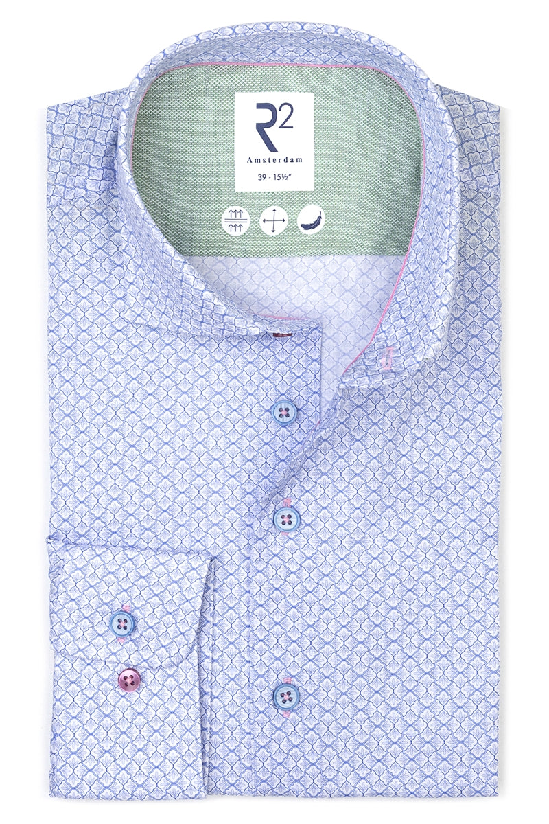 Direct From Brand,R2 Amsterdam, R2 Amsterdam Blue Floral Print Cotton Shirt, Blue, Small-40-Tag39