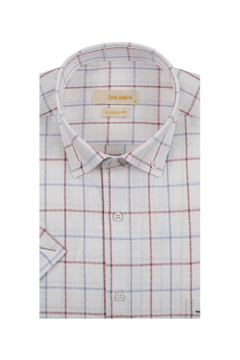 Wholesale,Jakamen, Jakamen White with Burgundy/Blue Windowpane Textured Shirt, White, Extra Large-48-TagXLExtra Extra Large-50-TagXXLMedium-44-TagMLarge-46-TagL