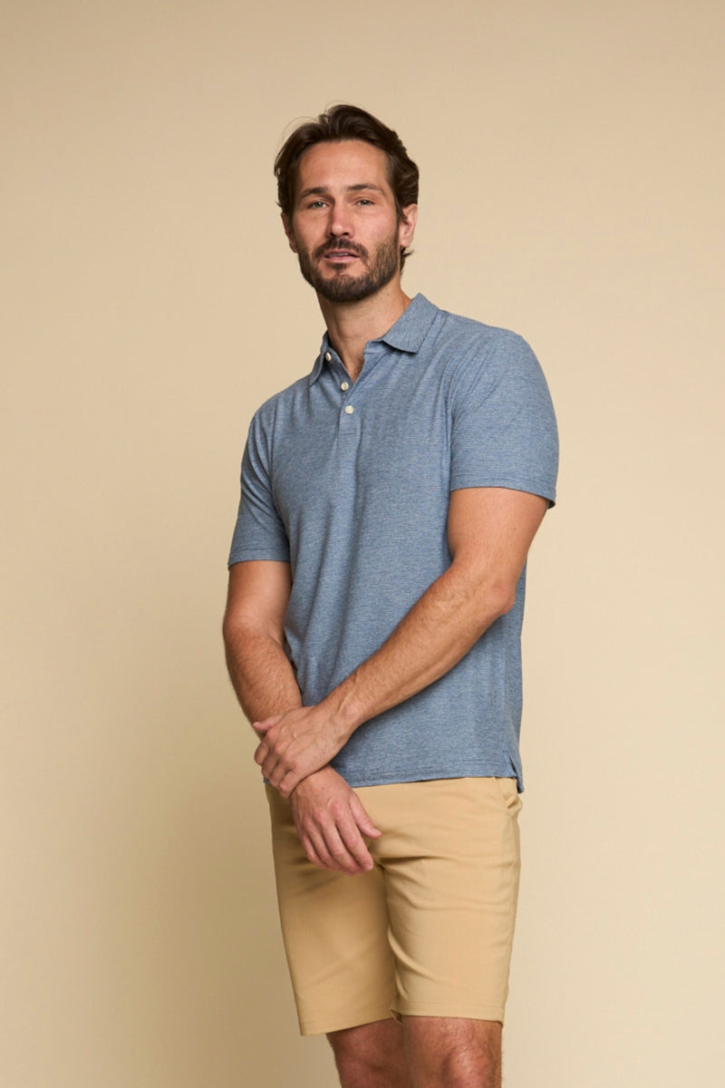 Wholesale,Fundamental Coast, Fundamental Coast Heathered Blue Mini Stripe Reverse-jersey Polo, Blue, Small-40-TagSMedium-42-TagMLarge-45-TagLExtra Large-48-TagXL