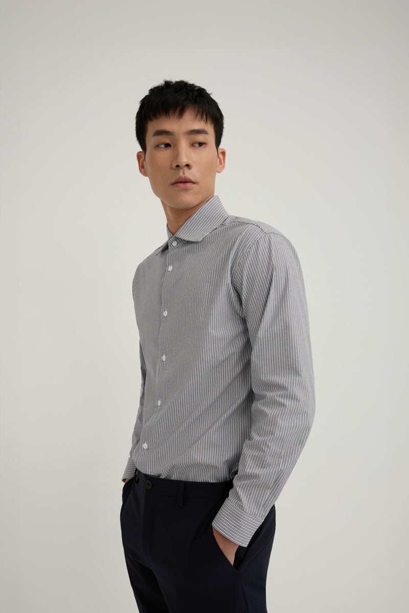 Direct From Brand,FYNE, FYNE Navy/White Stripe Moisture Absorption Shirt, Blue, Medium-42-TagMLarge-44-TagL