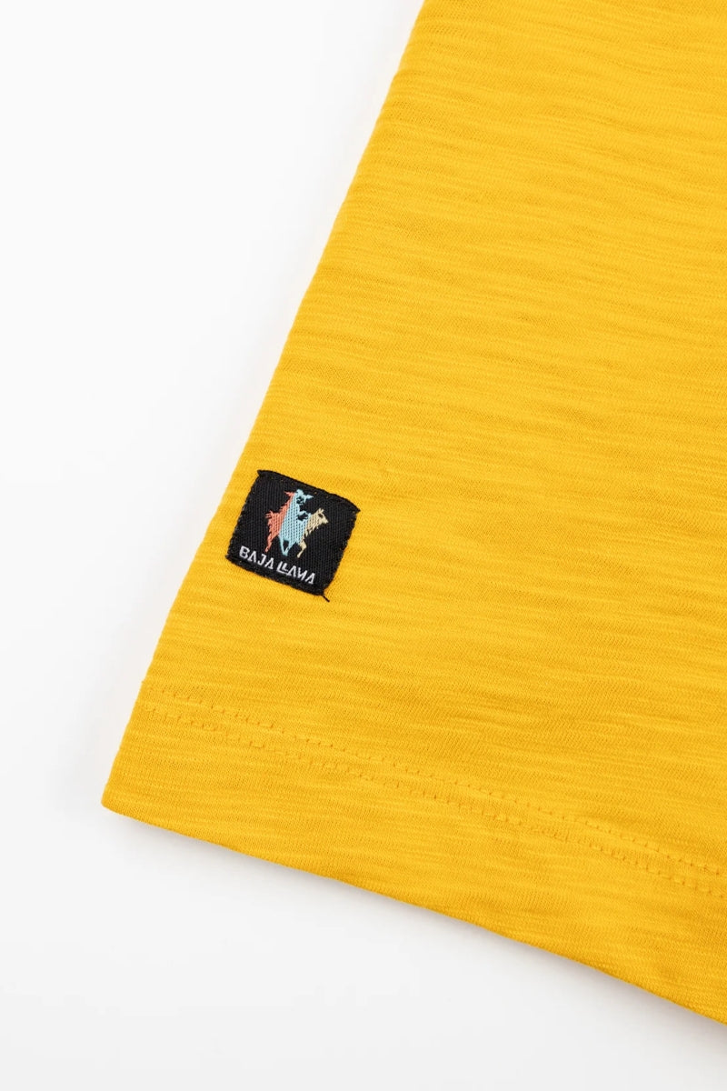Wholesale,Baja Llama, Baja Llama Mustard Agave Embroidered Slub Pima Tee, Yellow, Small-39-TagSMedium-41-TagMLarge-44-TagLExtra Large-47-TagXL