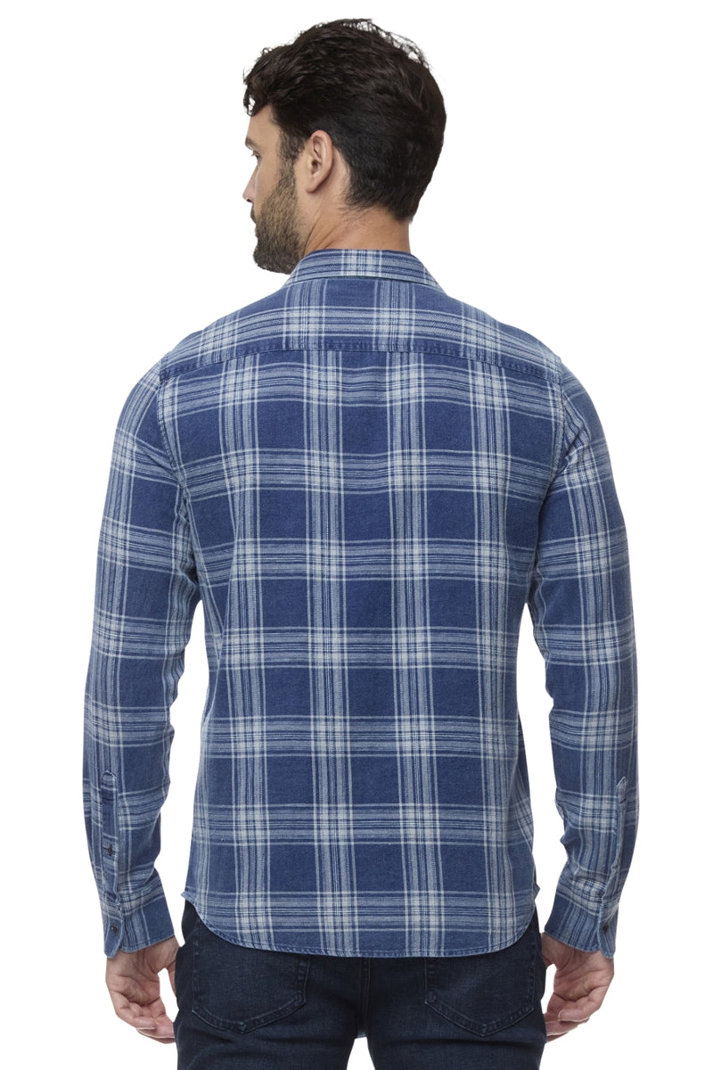 Wholesale,Flag & Anthem, Flag & Anthem Navy/Grey Plaid Vintage Washed Shirt, Blue, Large-46-TagL