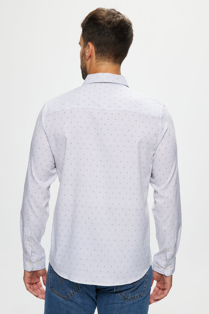 Faire,Julian & Mark, Julian & Mark White Geo Stretch Long Sleeve Shirt, White, Extra Extra Large-52-TagXXL