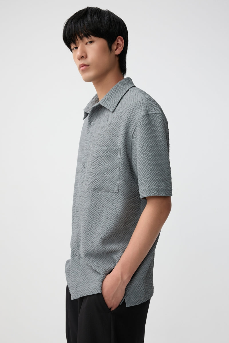 Direct From Brand,FYNE, FYNE Grey Seersucker Stretch Moisture Absorption Shirt, Grey, Medium-46-TagMLarge-48-TagLExtra Large-50-TagXL