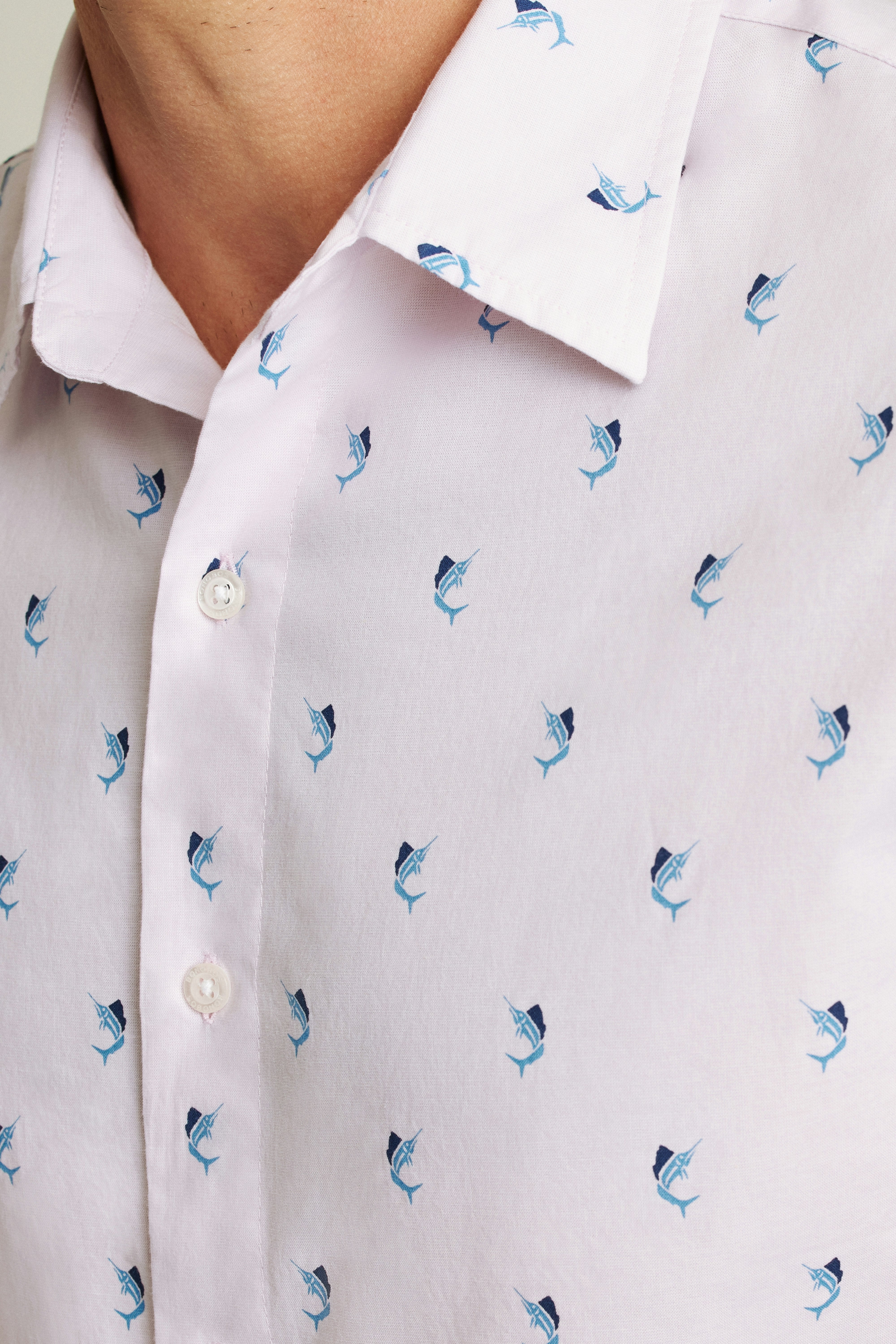 Wholesale,Bonobos, Bonobos Pink Swordfish Print Stretch Riviera Short Sleeve Shirt, Pink, Small-39-TagS