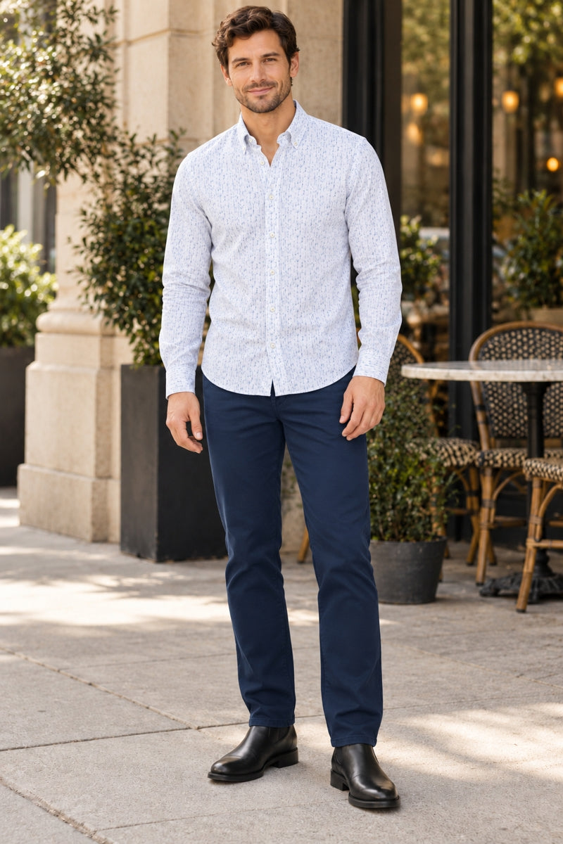 Wholesale,Altinyildiz Classics, Altinyildiz Classics White/Navy Printed Dobby Slim Fit Shirt, White, Small-38-TagS