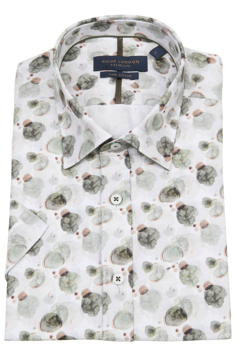 Faire,Guide London, Guide London Green Pebble Watercolor Short Sleeve Cotton Shirt, Green, Medium-44-TagL