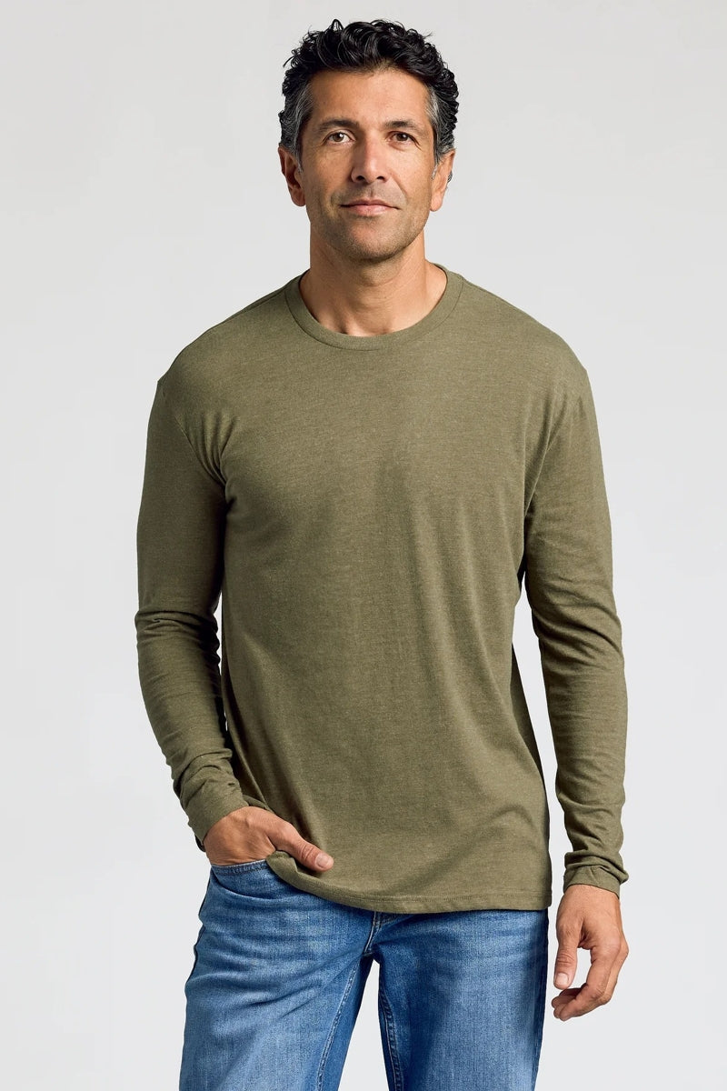 Faire,True Classic, True Classic Heather Military Green Long Sleeve T-Shirt, Green, Large-43-TagL