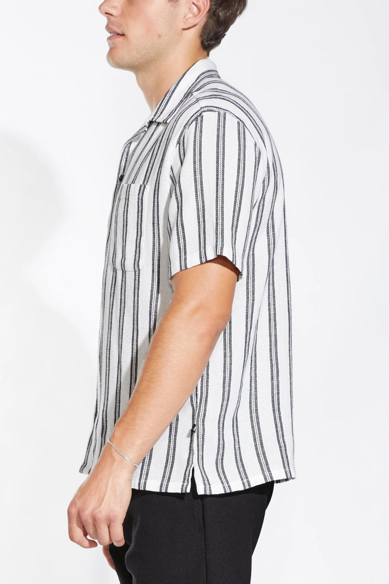 Wholesale,Civil Society, Civil Society White/Black Striped Open Weave Textured Shirt, White, Large-47-TagL