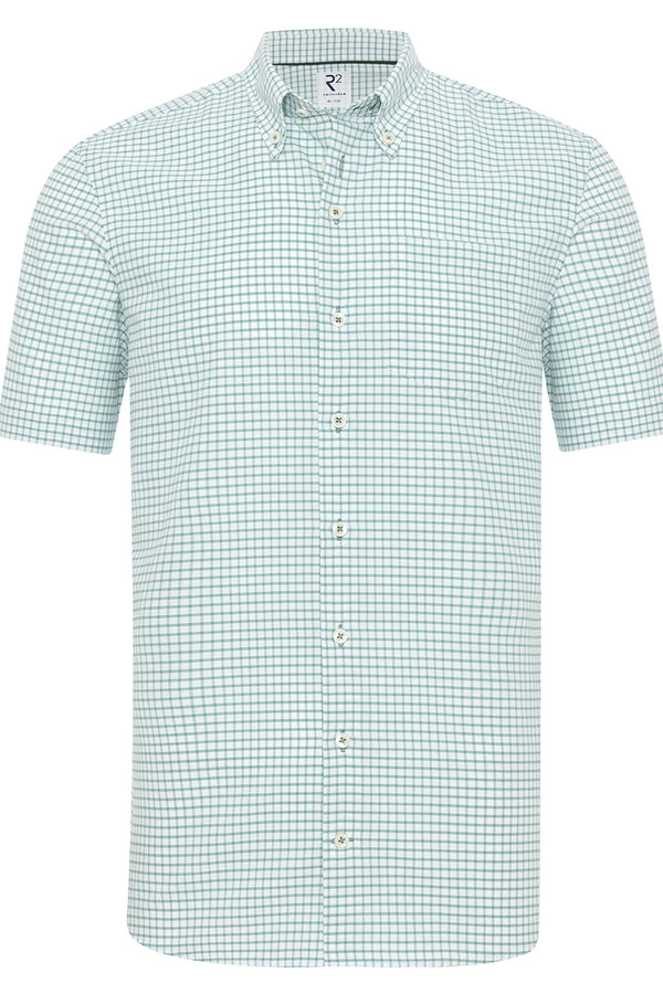 R2 Amsterdam Green/White Check Short Sleeve Button Up Shirt