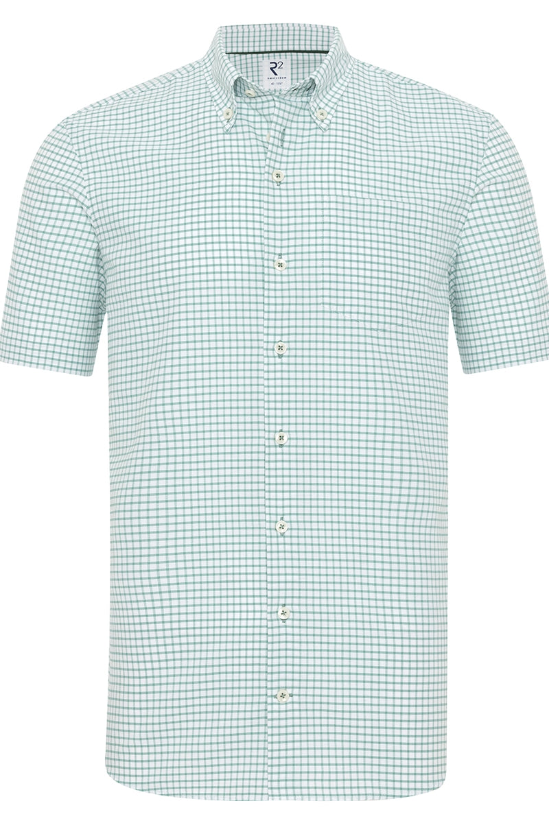 Direct From Brand,R2 Amsterdam, R2 Amsterdam Green/White Checkered Oxford Shirt, Green, Medium-44-Tag40