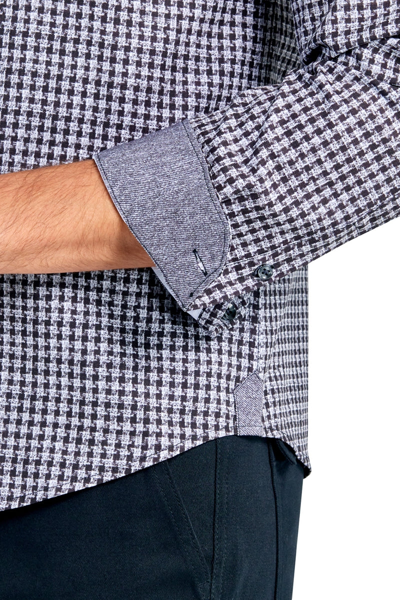 Faire,Brooklyn Brigade, Brooklyn Brigade Grey/Black Micro Check 4-way Stretch Shirt, Grey, Large-44-TagL