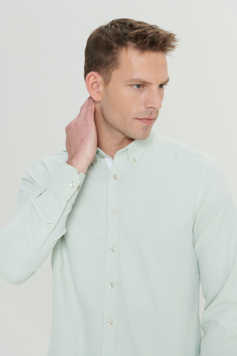 Wholesale,Altinyildiz Classics, Altinyildiz Classics Green Textured Dobby Slim Fit Shirt, Green, Large-44-TagL