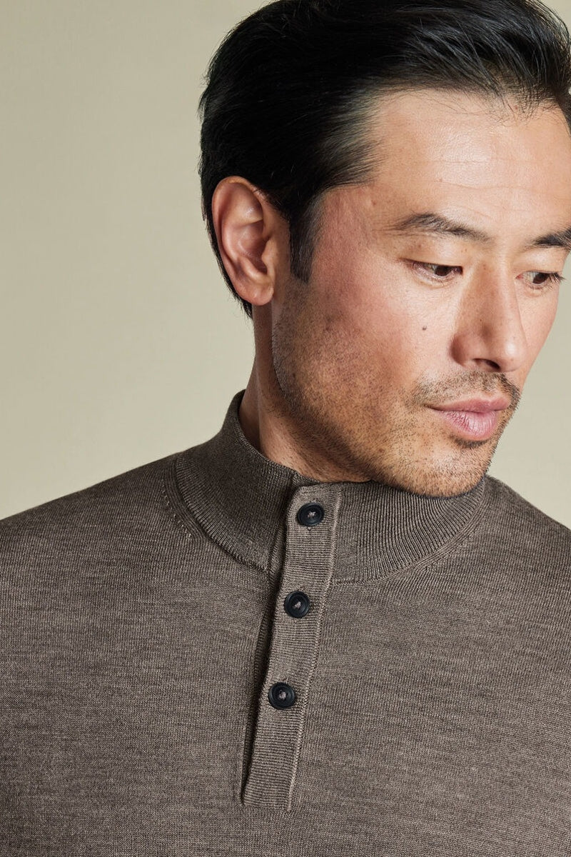 Wholesale,Charles Tyrwhitt, Charles Tyrwhitt Mocha Pure Merino Wool Button Neck Pullover, Brown, Medium-42-TagM
