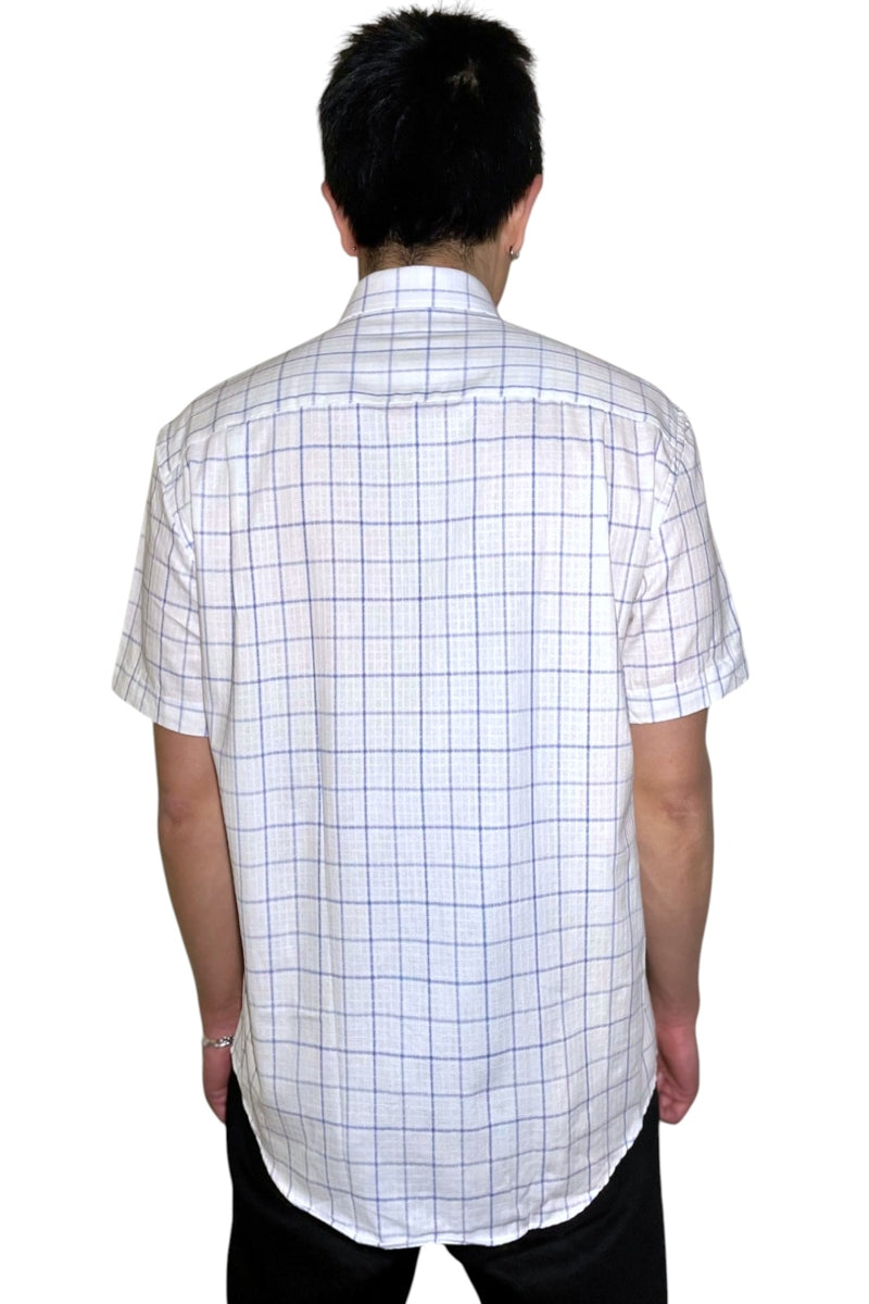 Wholesale,Jakamen, Jakamen White with Navy Blue Windowpane Textured Shirt, White, Extra Large-48-TagXLExtra Extra Large-50-TagXXLLarge-46-TagLMedium-44-TagM
