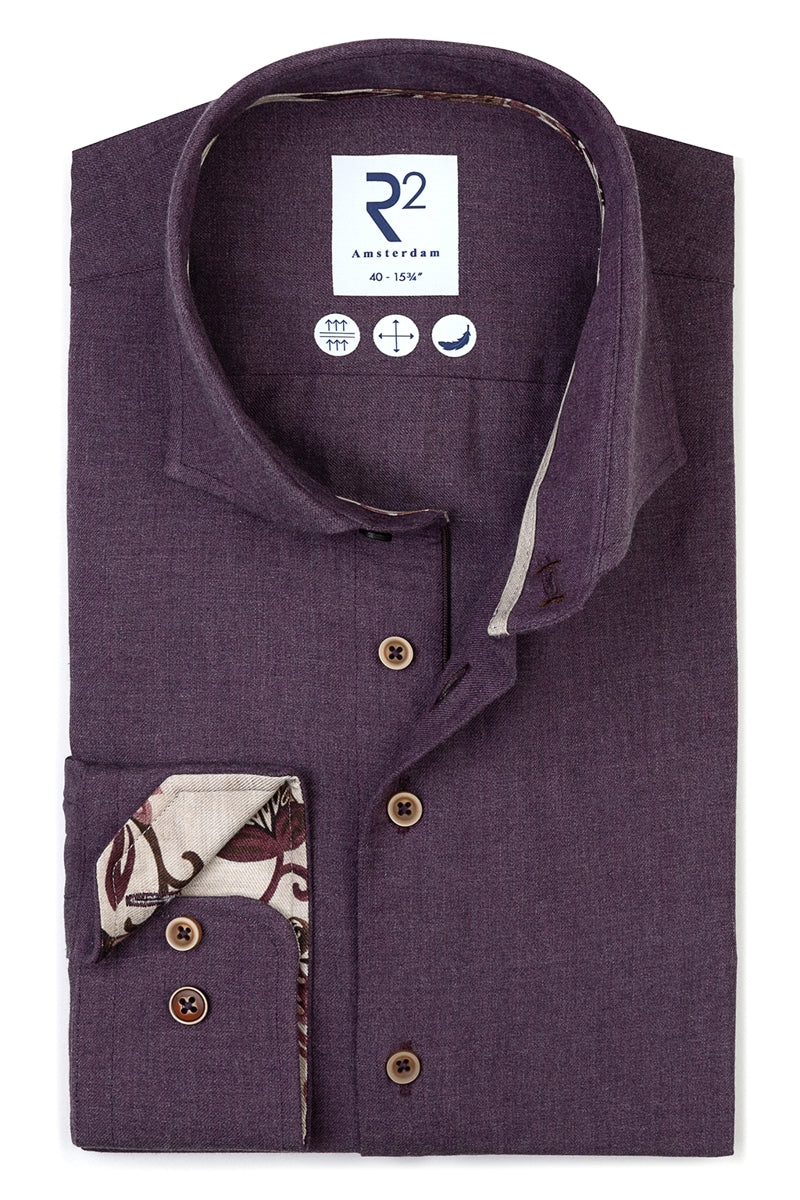 Direct From Brand,R2 Amsterdam, R2 Amsterdam Purple Flannel Cotton Shirt, Purple, Medium-44-Tag41