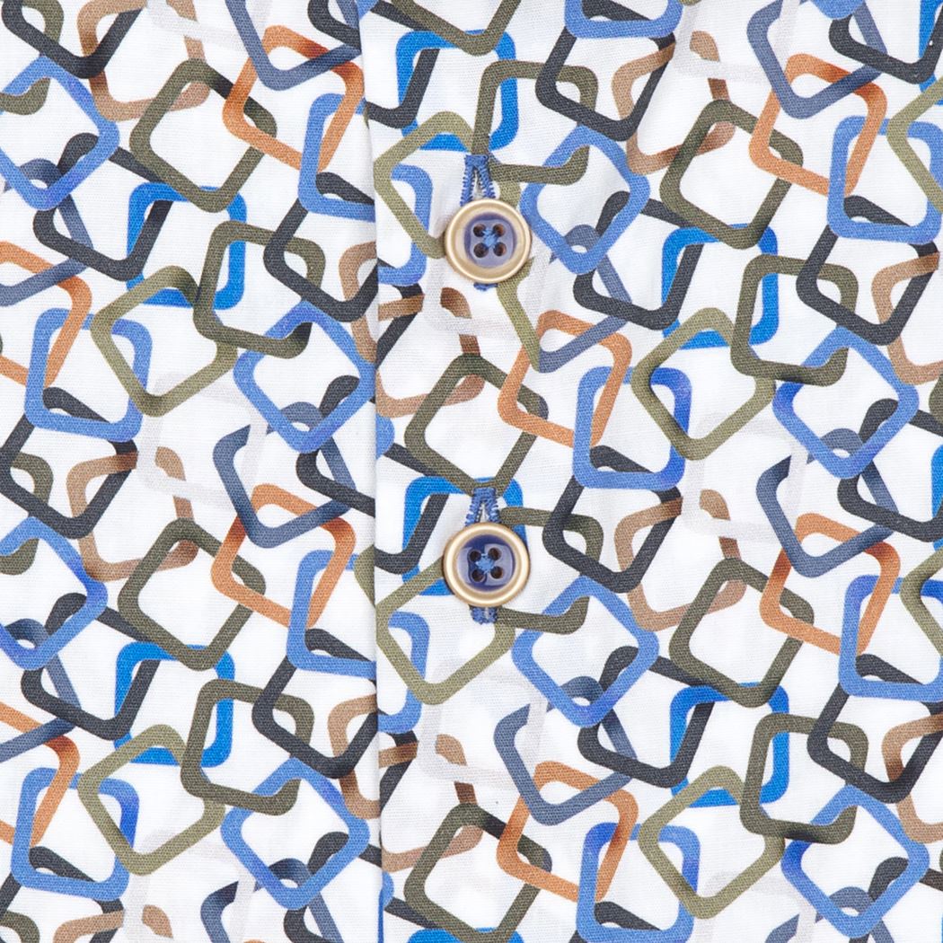 Brand Partner,R2 Amsterdam, R2 Amsterdam White w/ Multicolor Square Print Button Up, White, Extra Extra Large-52-Tag45