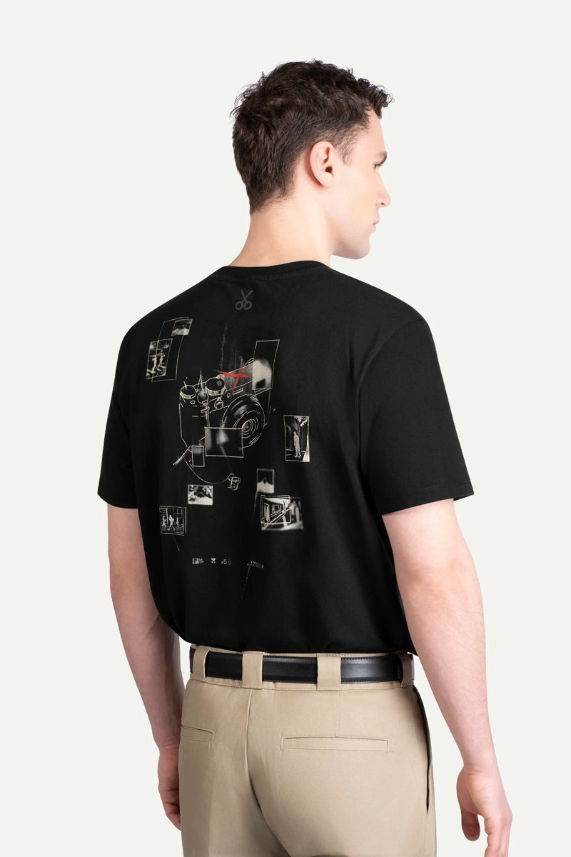 Wholesale,KAFT, KAFT Black Camera Print Graphic T-Shirt, Black, Small-41-TagS