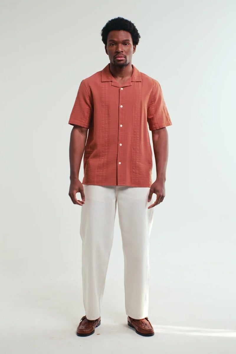 Wholesale,Wax London, Wax London Rust Double-Weave Seersucker Shirt, Orange, Large-47-TagLExtra Large-49-TagXLExtra Extra Large-52-TagXXLMedium-45-TagM