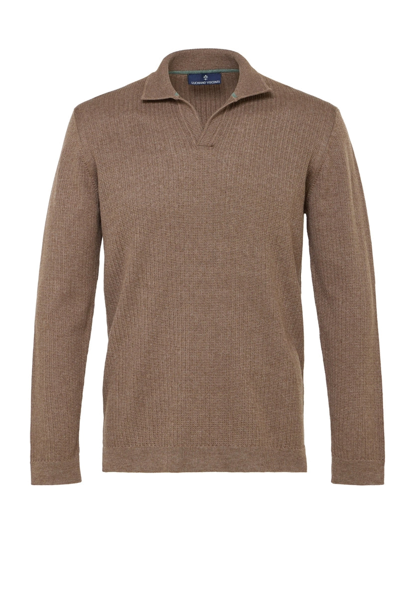 Wholesale,Luchiano Visconti, Luchiano Visconti Brown Textured Dobby Stripe Polo, Brown, Extra Large-46-TagXL