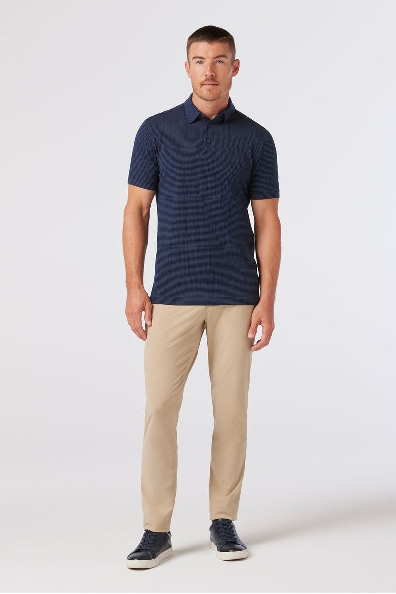 Wholesale,Mizzen + Main, Mizzen + Main Navy Seersucker Textured Knit Trim Fit Polo, Blue, Extra Extra Large-56-TagXXL