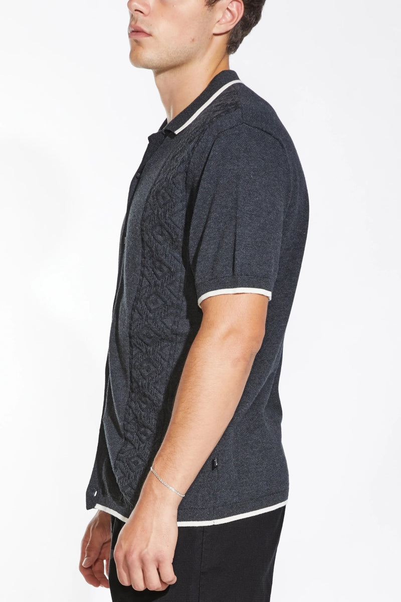 Wholesale,Civil Society, Civil Society Heather Dark Charcoal Jacquard Sweater Knit Textured Shirt, Grey, Large-44-TagL