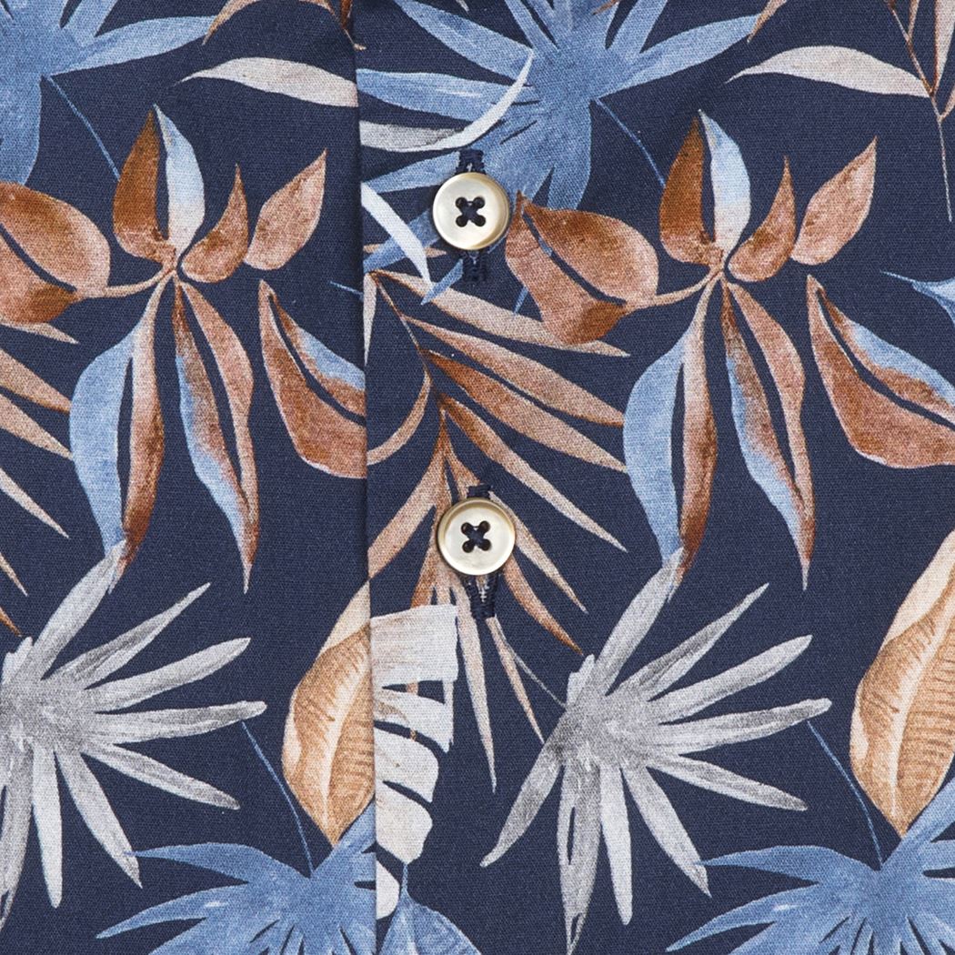 Brand Partner,R2 Amsterdam, R2 Amsterdam Navy Tropical Print Long Sleeve Button Up, Blue, Large-44-Tag41