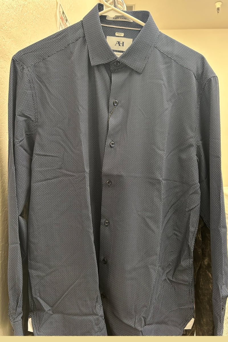 Wholesale,American Heritage, American Heritage Navy Performance Geo Print Long Sleeve Shirt, Blue, Extra Large-52-TagXL