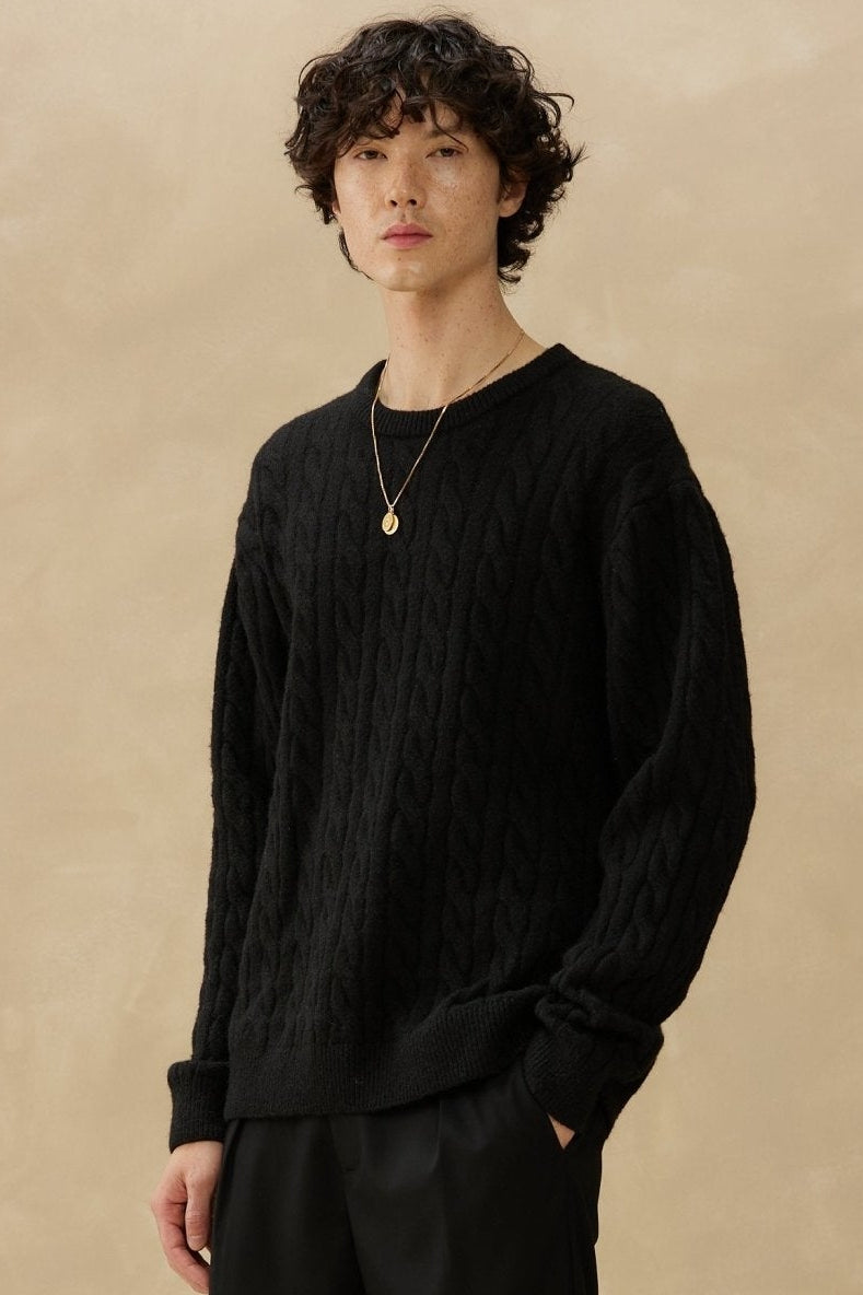 Wholesale,Kuwalla, Kuwalla Black Braided Crewneck Sweater, Black, Medium-45-TagSExtra Large-50-TagL