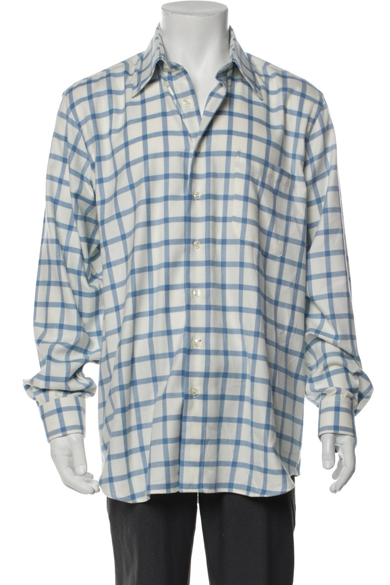 RealReal,Paul Stuart, Paul Stuart Blue/White Plaid Print Long Sleeve Dress Shirt, Blue, Large-48-TagL