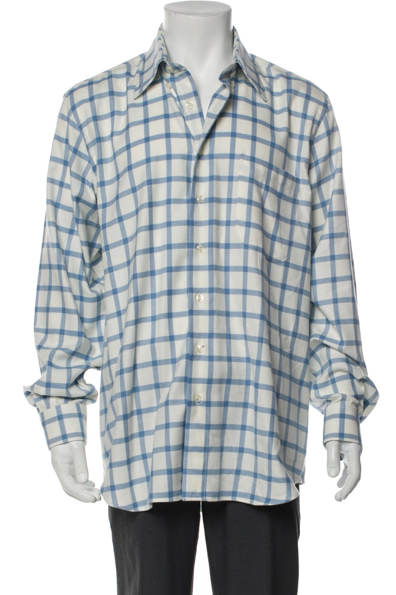 Paul Stuart Blue/White Plaid Print Long Sleeve Dress Shirt