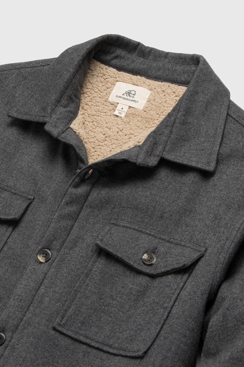 Wholesale,Surfside Supply, Surfside Supply Charcoal Heather Sherpa Lined Shacket, Grey, Large-48-TagL