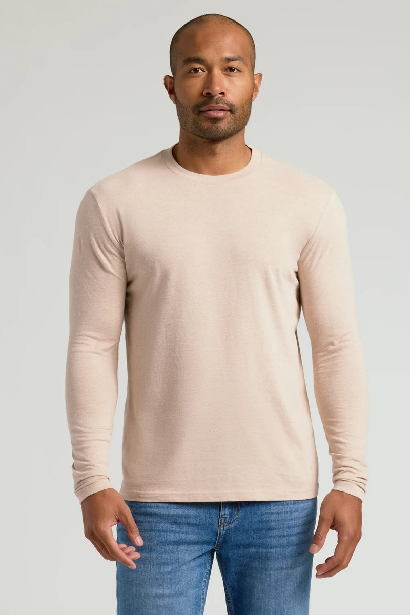 Faire,True Classic, True Classic Heather Camel Long Sleeve T-Shirt, Tan, Extra Large-47-TagXL