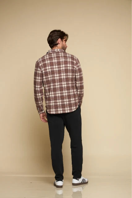 Wholesale,Fundamental Coast, Fundamental Coast Brown Plaid Brushed Knit Flannel Shirt, Brown, Extra Large-50-TagXL