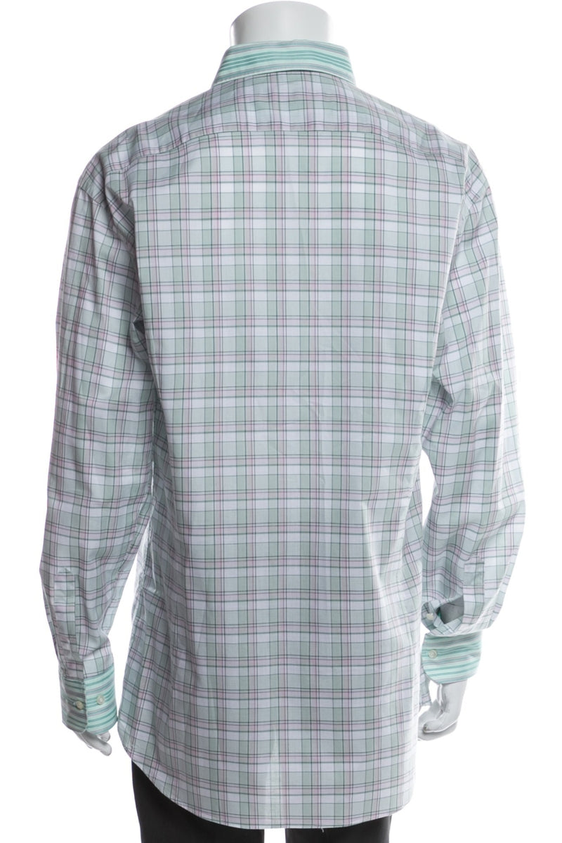 RealReal,Etro, Etro Pastel Green Plaid Print Long Sleeve Dress Shirt, Green, Medium-44-TagXXL