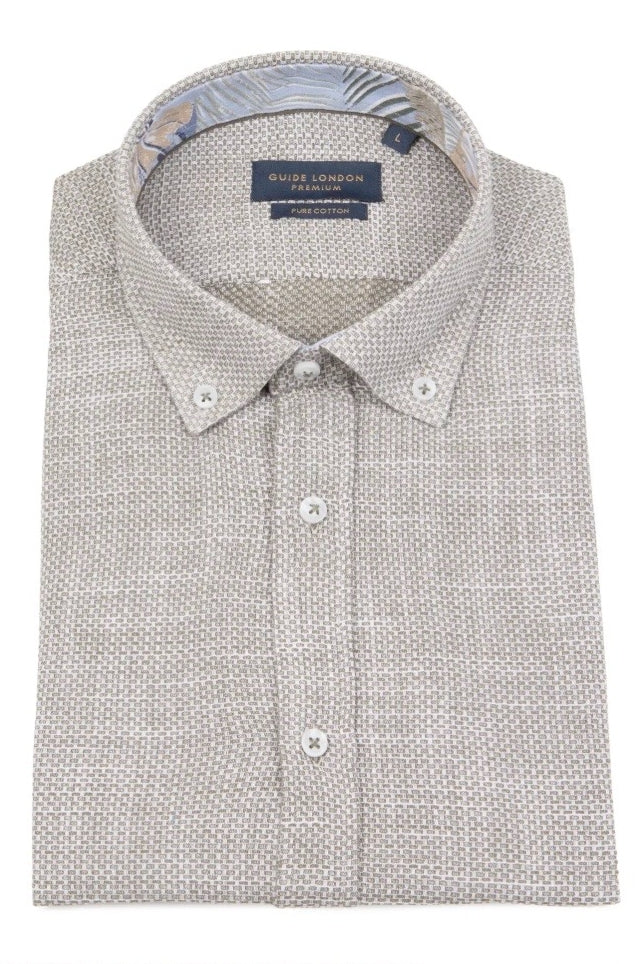 Faire,Guide London, Guide London Sage Green Textured Weave Short Sleeve Button Up Shirt, Green, Medium-43-TagL