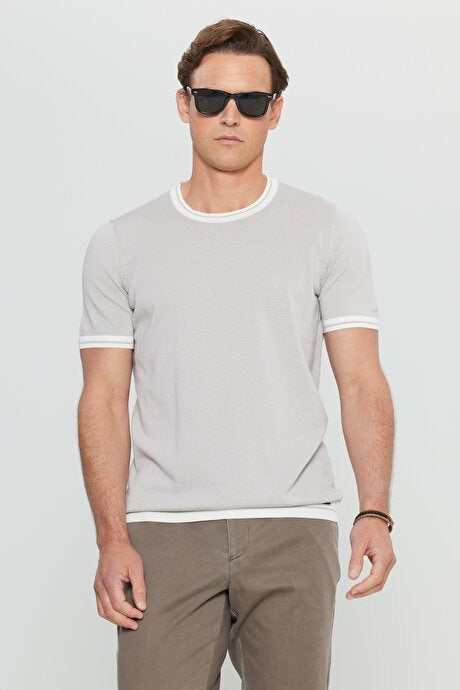 Wholesale,Altinyildiz Classics, Altinyildiz Classics Beige with White Contrast T-shirt, Tan, Large-44-TagL