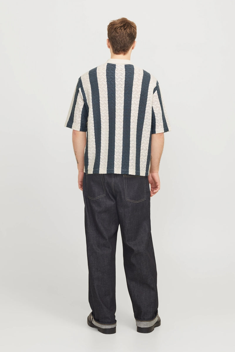 Wholesale,Jack & Jones, Jack & Jones Cream/Navy Striped Textured Shirt, Cream, Large-48-TagL