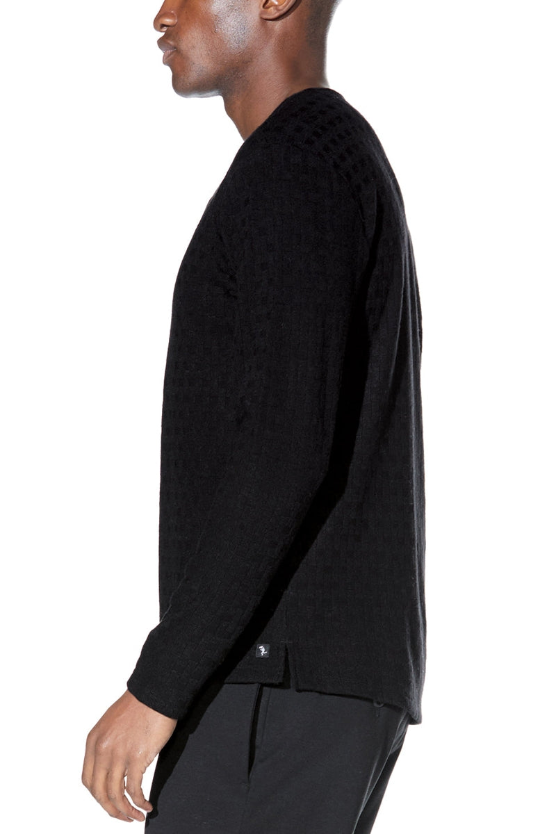 Civil Society Black Basket Weave Pattern Henley