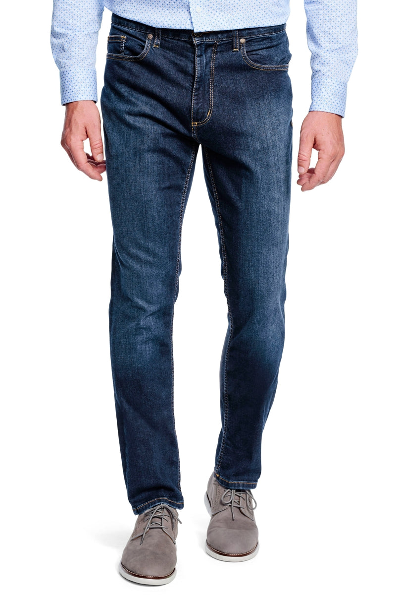 Wholesale,Johnston & Murphy, Johnston & Murphy Medium Wash Stretch Straight Leg Jeans, Blue, 33W-32L-Tag33