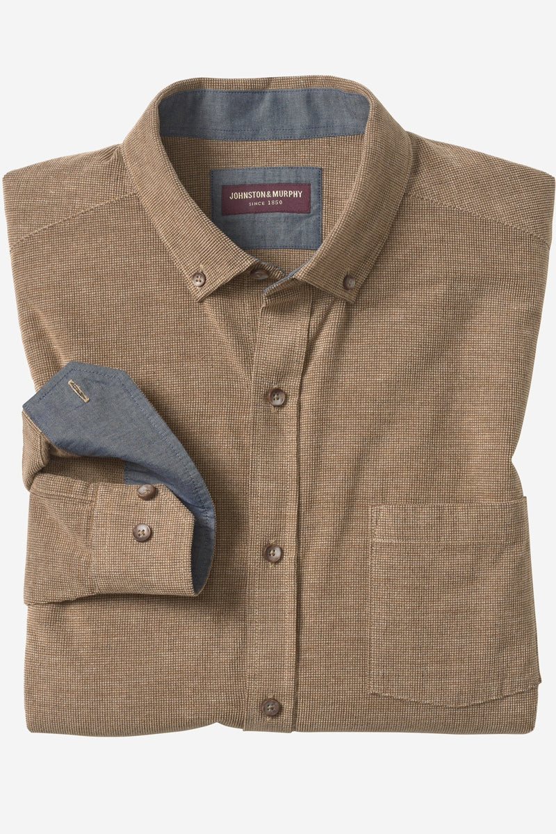 Wholesale,Johnston & Murphy, Johnston & Murphy Brown Textured Corduroy Shirt, Brown, Large-48-TagL
