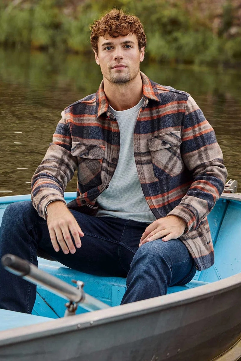 Wholesale,Flag & Anthem, Flag & Anthem Oatmeal/Navy Brushed Plaid Shacket, Tan, Medium-46-TagM