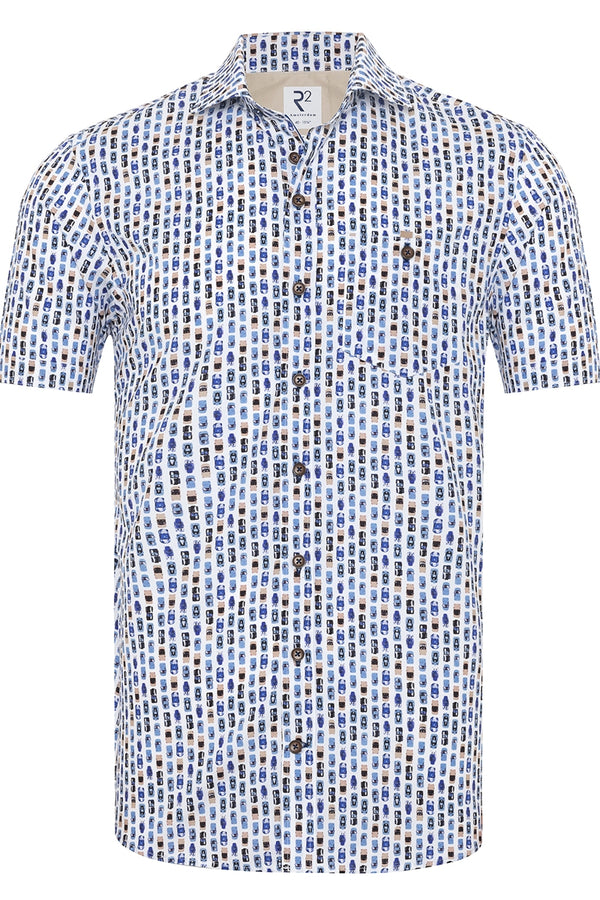 R2 Amsterdam Multicolor Car Print Short Sleeve Button Up Shirt