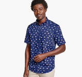 Johnston & Murphy Navy Sushi Print Cotton Short Sleeve Shirt with Contrast Facing