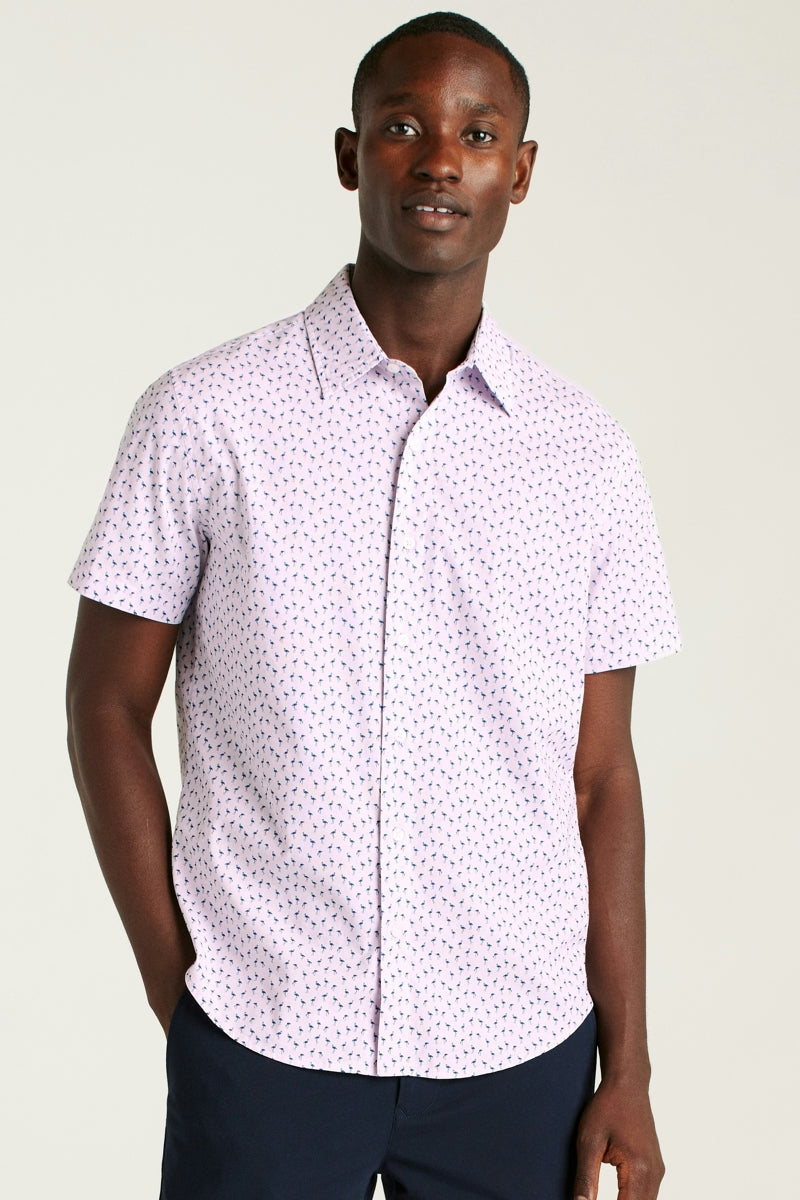 Wholesale,Bonobos, Bonobos Purple Micro Flamingo Print Stretch Shirt, Purple, Small-40-TagSMedium-43-TagMLarge-46-TagLExtra Large-49-TagXLExtra Extra Large-52-TagXXL