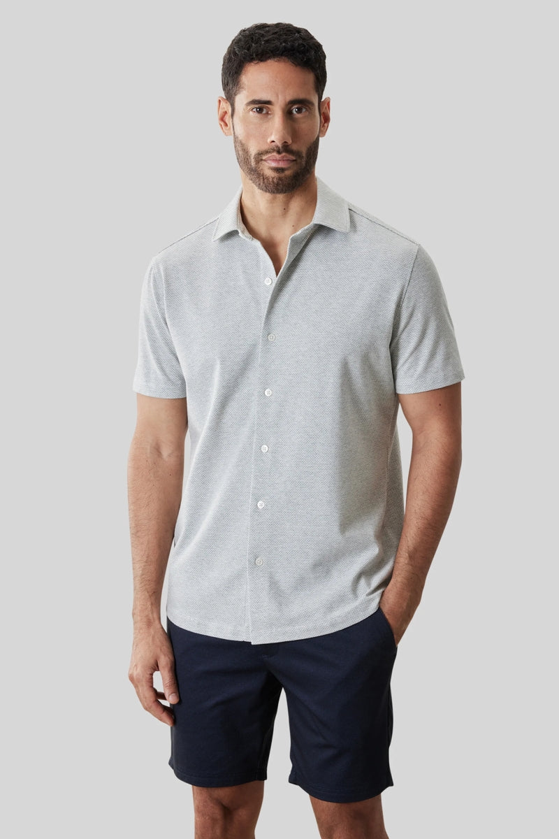 Direct From Brand,Robert Barakett, Robert Barakett Grey Microprint Textured Knit Shirt, Grey, Large-45-TagL